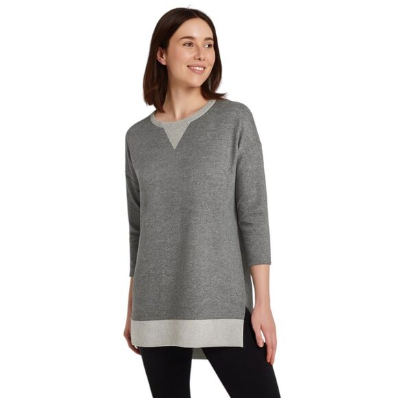 Red Lolly Tunic Sweater Medium Gray Flecked Cotton Blend USA Made High Low Hem - Picture 1 of 13